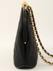 1995 Silk Satin CC Mark Stitch Clasp Chain Bag Black