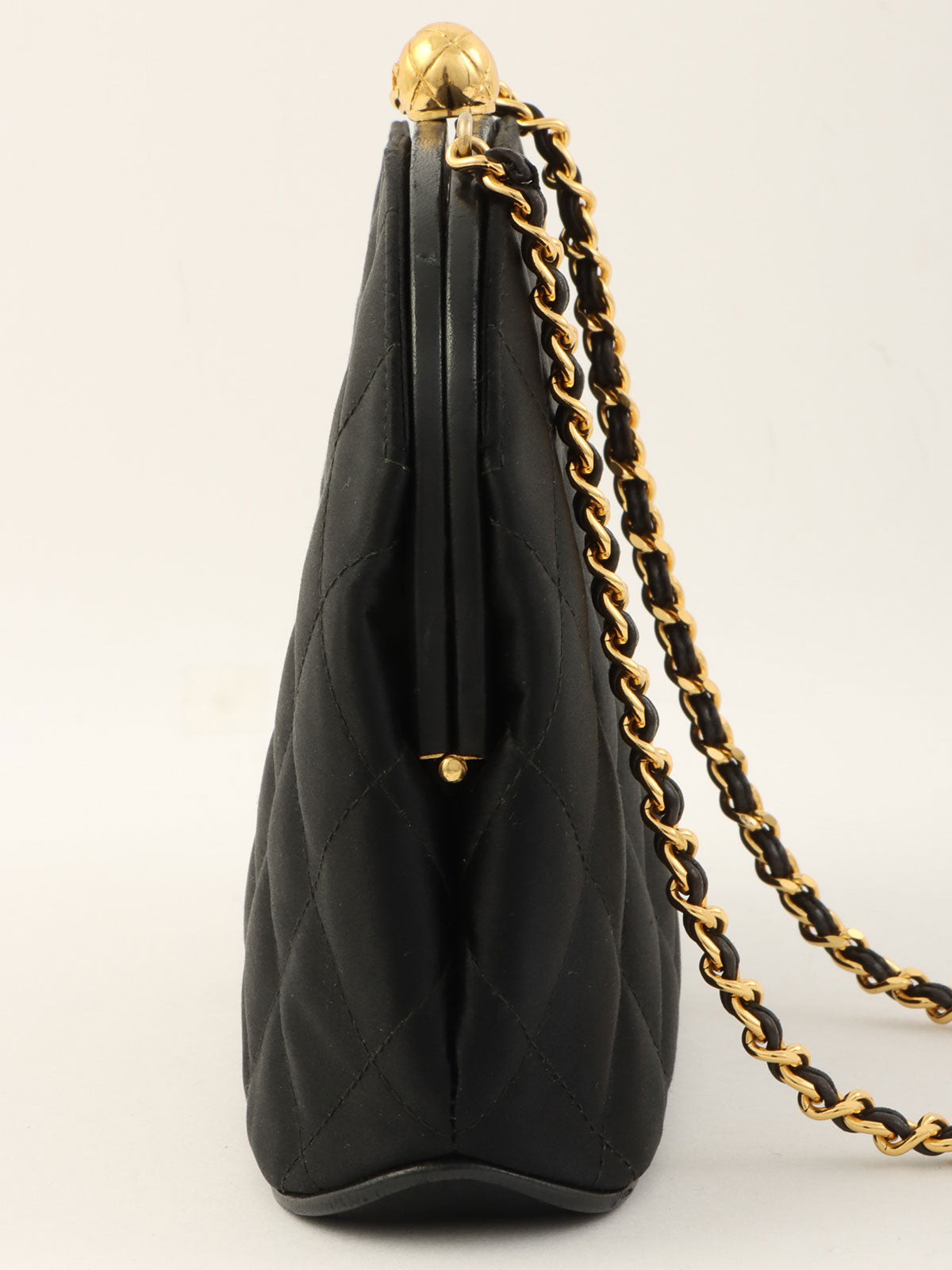 1995 Silk Satin CC Mark Stitch Clasp Chain Bag Black
