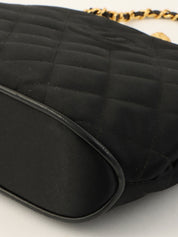1995 Silk Satin CC Mark Stitch Clasp Chain Bag Black