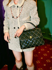 Around 2004 Made Wild Stitch CC Turn-lock  Top Handle Bag Black