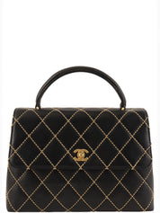 Around 2004 Made Wild Stitch CC Turn-lock  Top Handle Bag Black