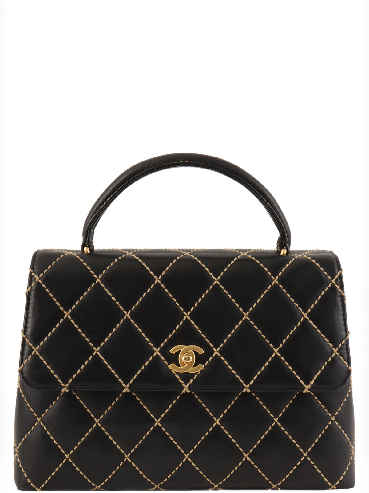 Around 2004 Made Wild Stitch CC Turn-lock  Top Handle Bag Black