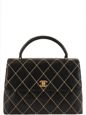 Around 2004 Made Wild Stitch CC Turn-lock  Top Handle Bag Black