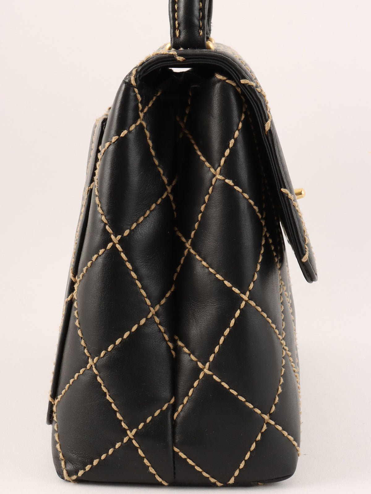 Around 2004 Made Wild Stitch CC Turn-lock  Top Handle Bag Black