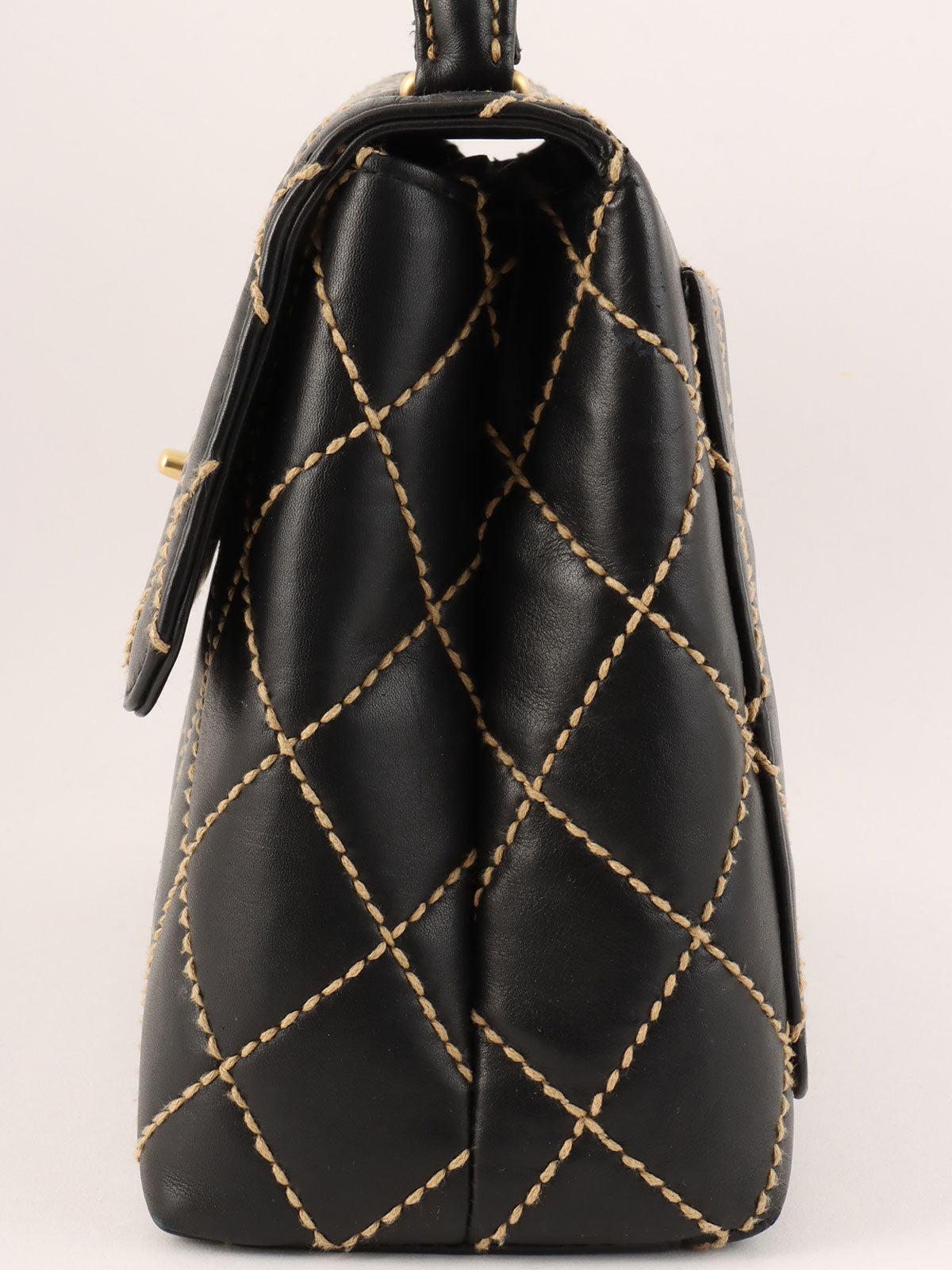 Around 2004 Made Wild Stitch CC Turn-lock  Top Handle Bag Black