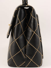 Around 2004 Made Wild Stitch CC Turn-lock  Top Handle Bag Black