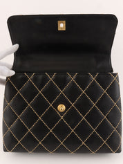 Around 2004 Made Wild Stitch CC Turn-lock  Top Handle Bag Black