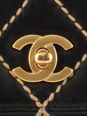 Around 2004 Made Wild Stitch CC Turn-lock  Top Handle Bag Black