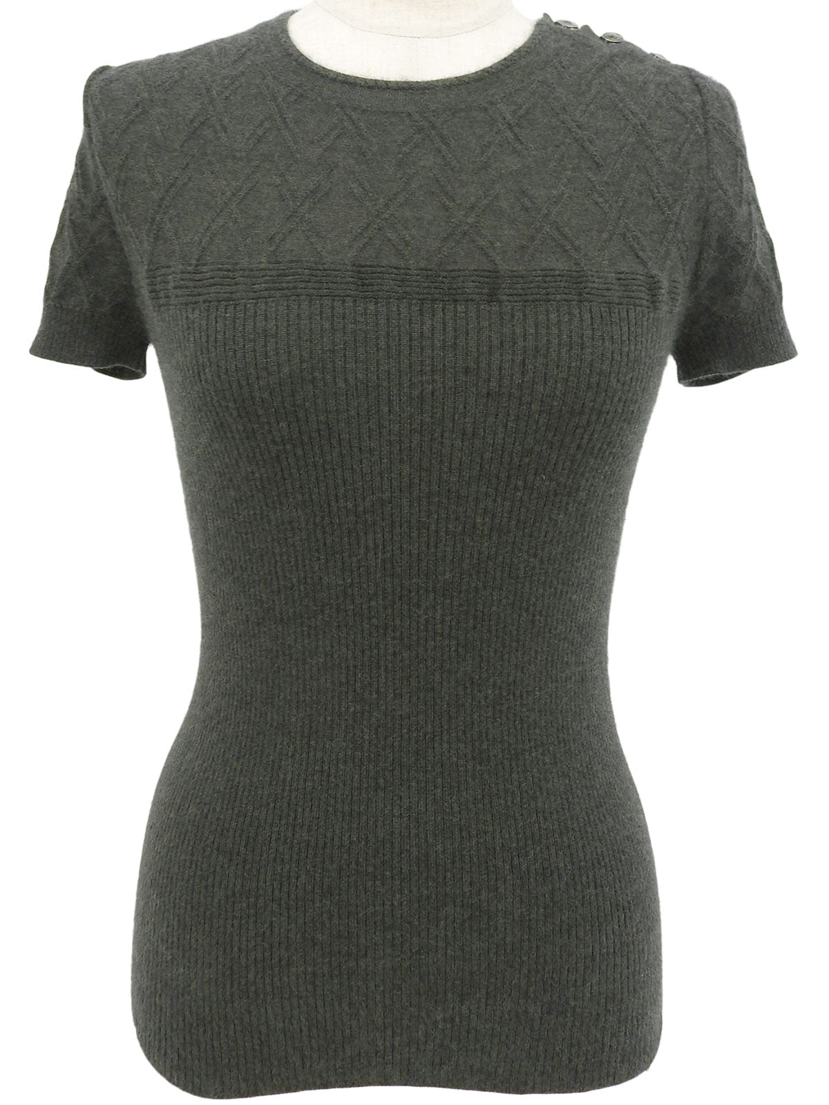 Cashmere CC Mark Button Half Sleeve Knit Sweater in Khaki Gray