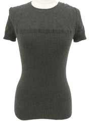 Cashmere CC Mark Button Half Sleeve Knit Sweater in Khaki Gray