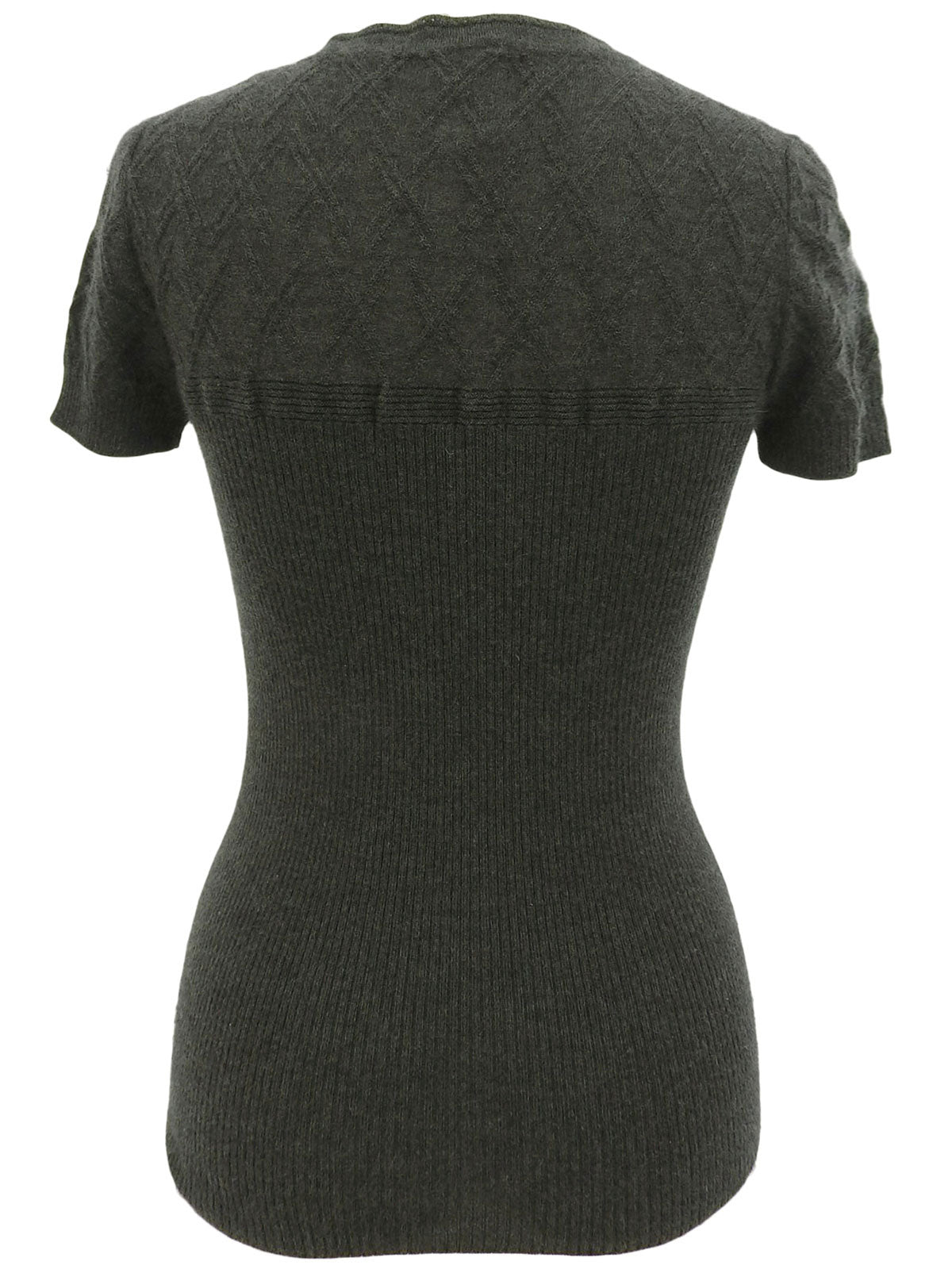 Cashmere CC Mark Button Half Sleeve Knit Sweater in Khaki Gray