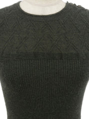 Cashmere CC Mark Button Half Sleeve Knit Sweater in Khaki Gray