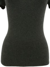 Cashmere CC Mark Button Half Sleeve Knit Sweater in Khaki Gray