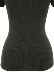 Cashmere CC Mark Button Half Sleeve Knit Sweater in Khaki Gray