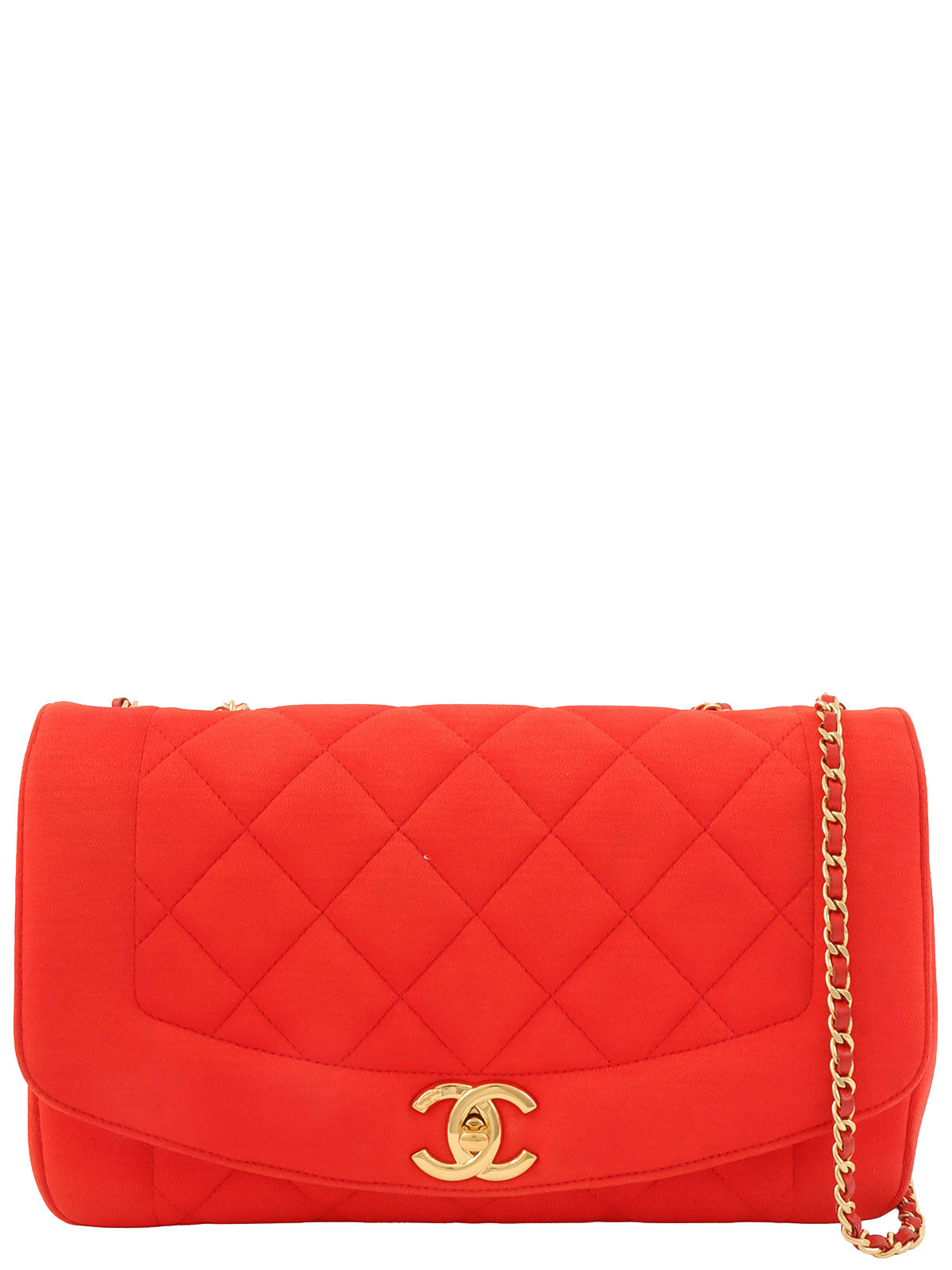 2014年頃製 コットンダイアナフラップチェーンショルダーバッグ レッド