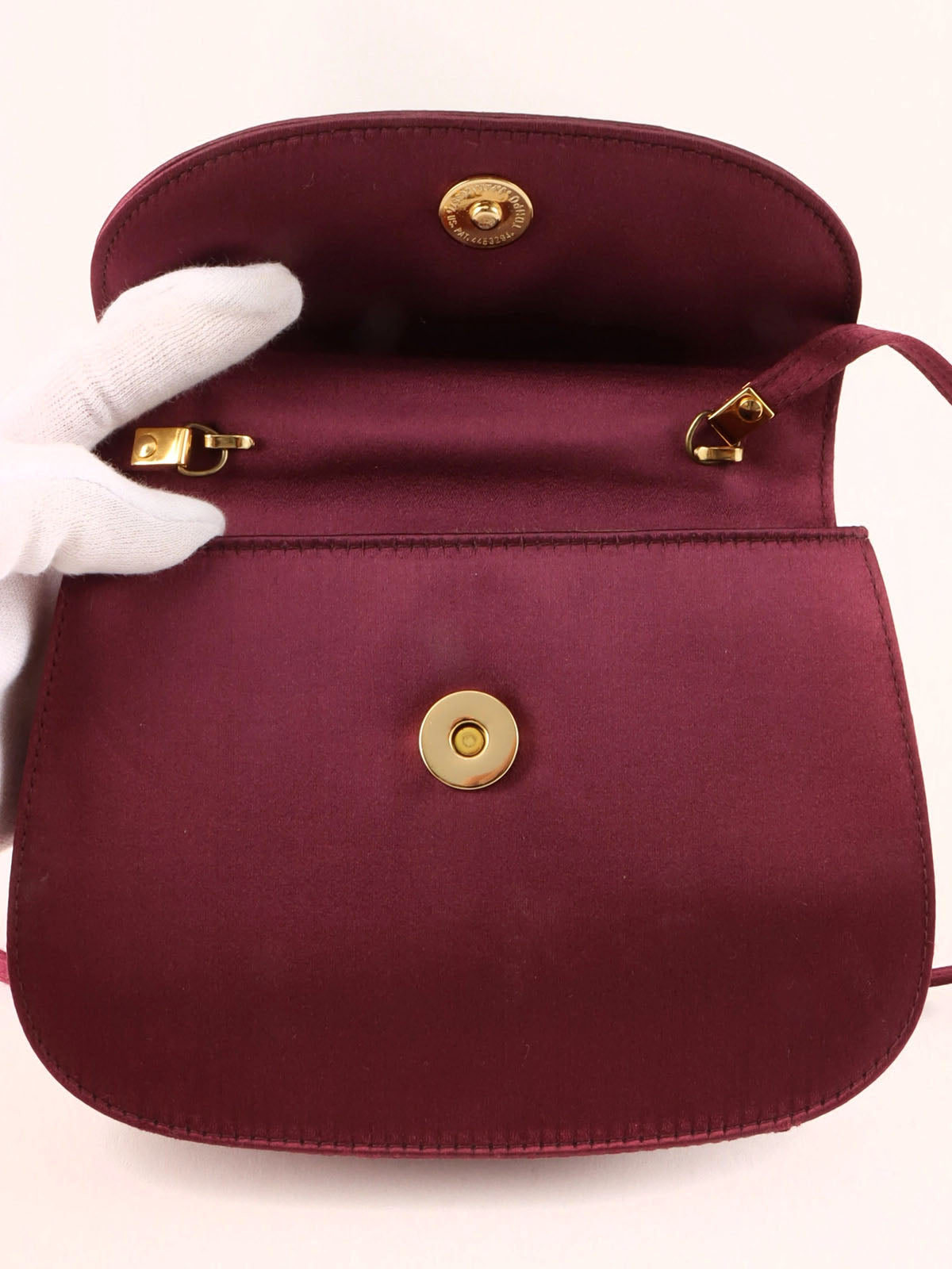 サテンホースビットプレートミニ2wayバッグ　ワインレッド