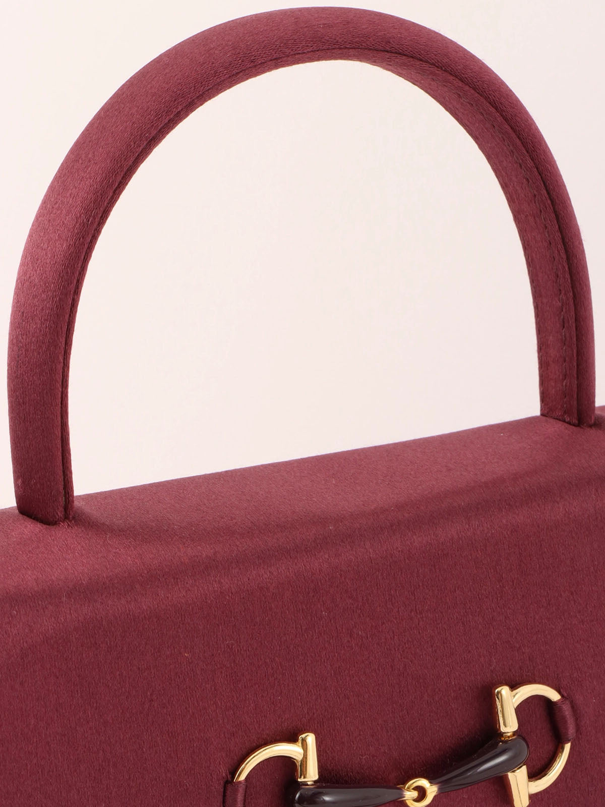 サテンホースビットプレートミニ2wayバッグ　ワインレッド