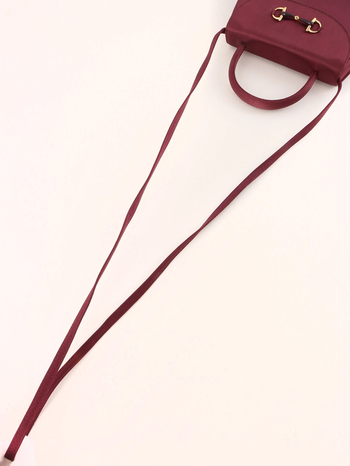 サテンホースビットプレートミニ2wayバッグ　ワインレッド