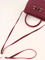サテンホースビットプレートミニ2wayバッグ　ワインレッド