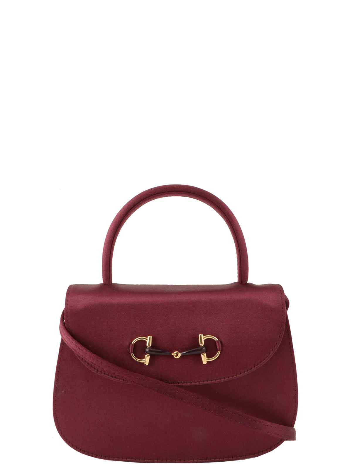 サテンホースビットプレートミニ2wayバッグ　ワインレッド
