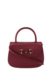 サテンホースビットプレートミニ2wayバッグ　ワインレッド