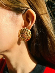 1988 Round Matelasse Stitch CC Mark Earrings in Gold