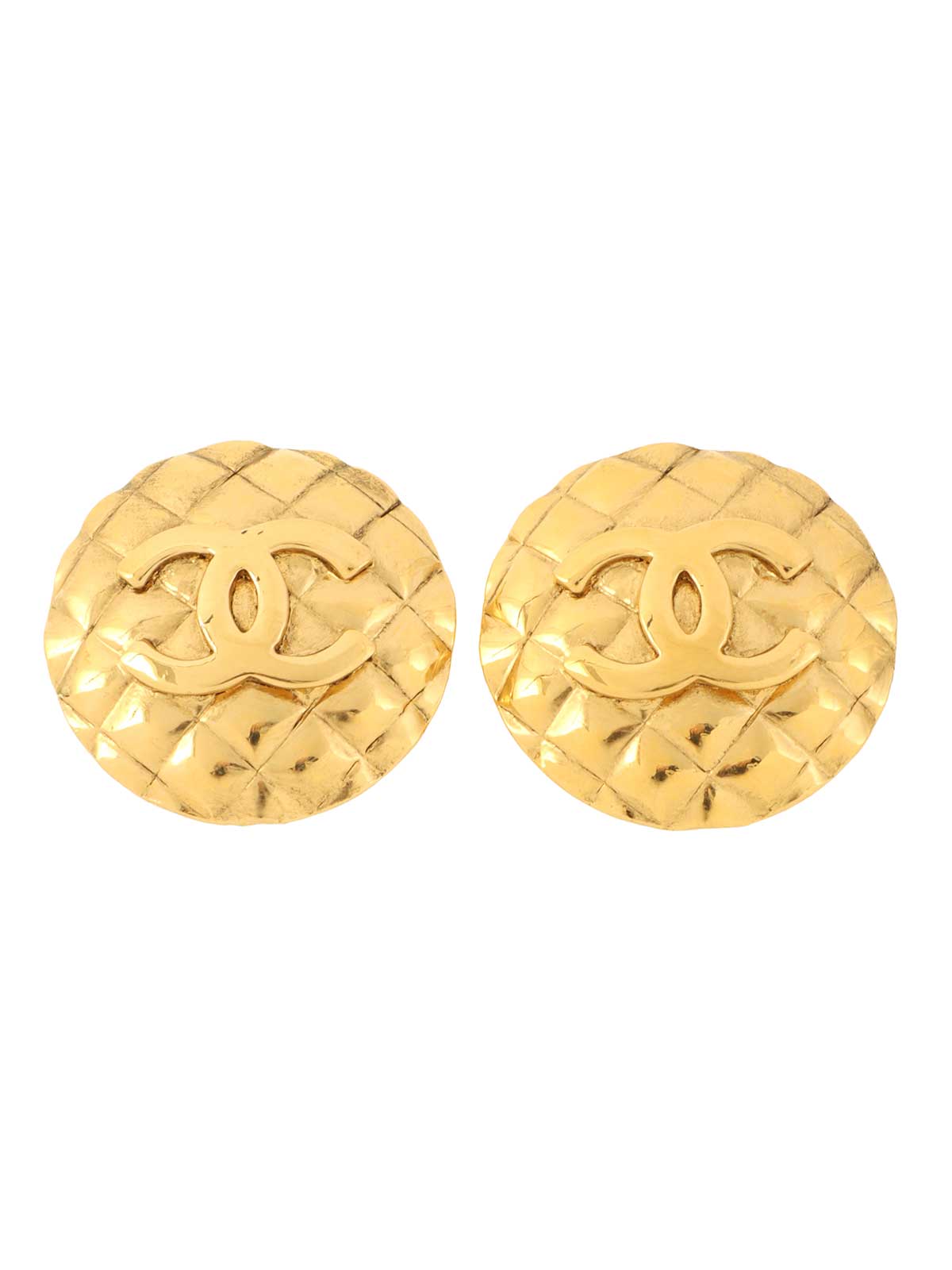 1988 Round Matelasse Stitch CC Mark Earrings in Gold