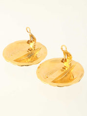 1988 Round Matelasse Stitch CC Mark Earrings in Gold