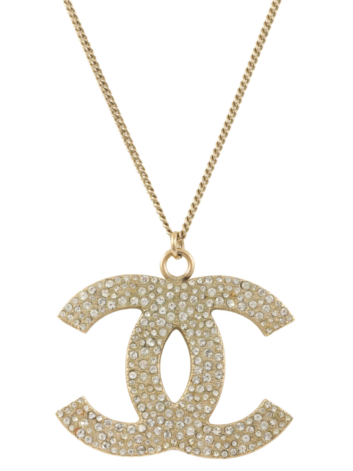 2008年製 ラインストーンCCマークプレートネックレス ゴールド