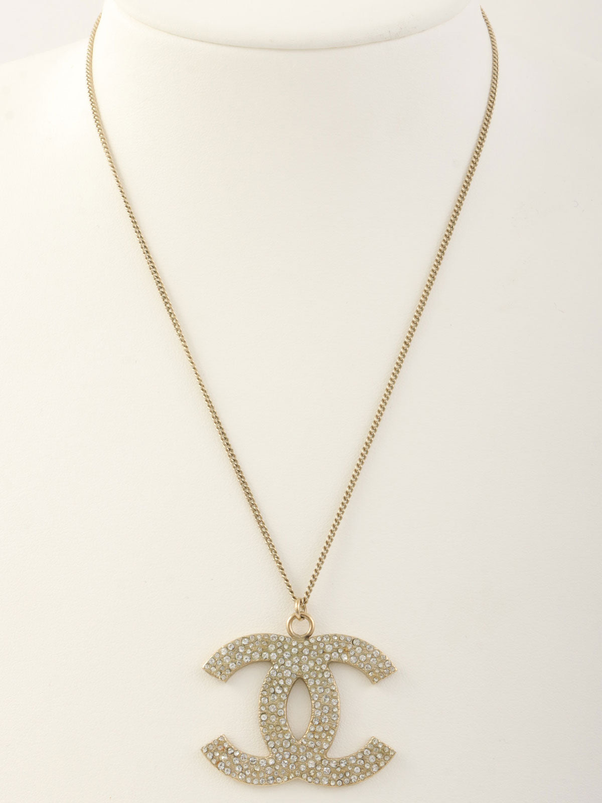 2008年製 ラインストーンCCマークプレートネックレス ゴールド