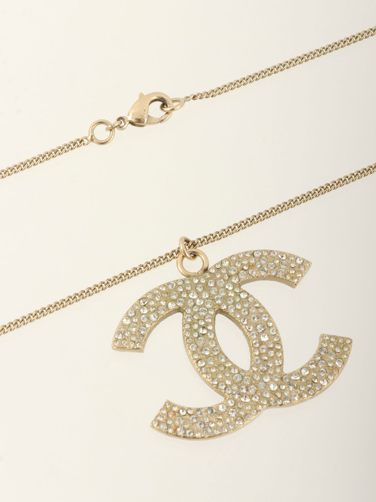 2008年製 ラインストーンCCマークプレートネックレス ゴールド