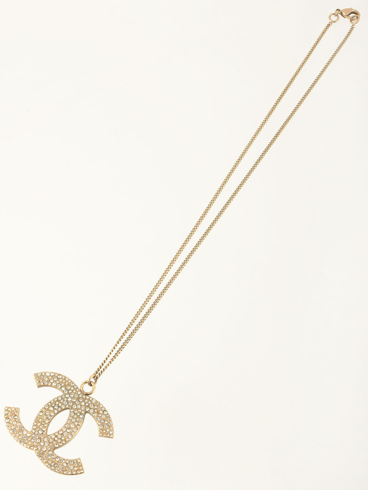 2008年製 ラインストーンCCマークプレートネックレス ゴールド