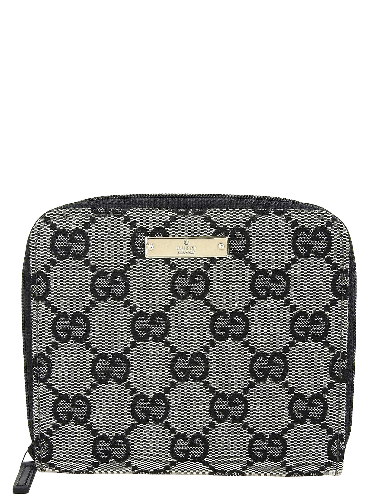 灰色/黑色帆布 GG 图案徽标牌钱包