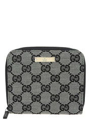灰色/黑色帆布 GG 图案徽标牌钱包