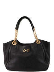 Gancini Plate Chain Shoulder Bag in Black