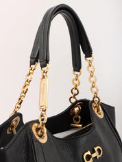 Gancini Plate Chain Shoulder Bag in Black