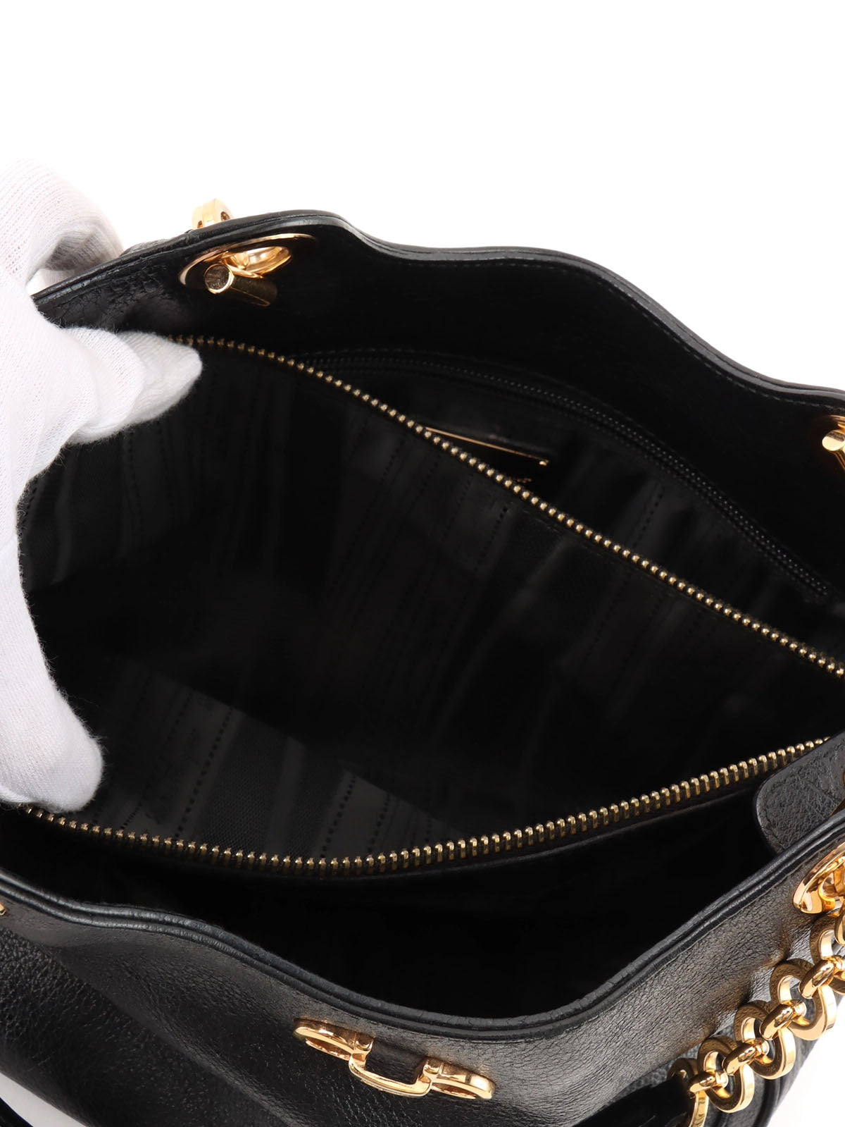 Gancini Plate Chain Shoulder Bag in Black