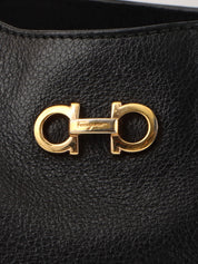 Gancini Plate Chain Shoulder Bag in Black