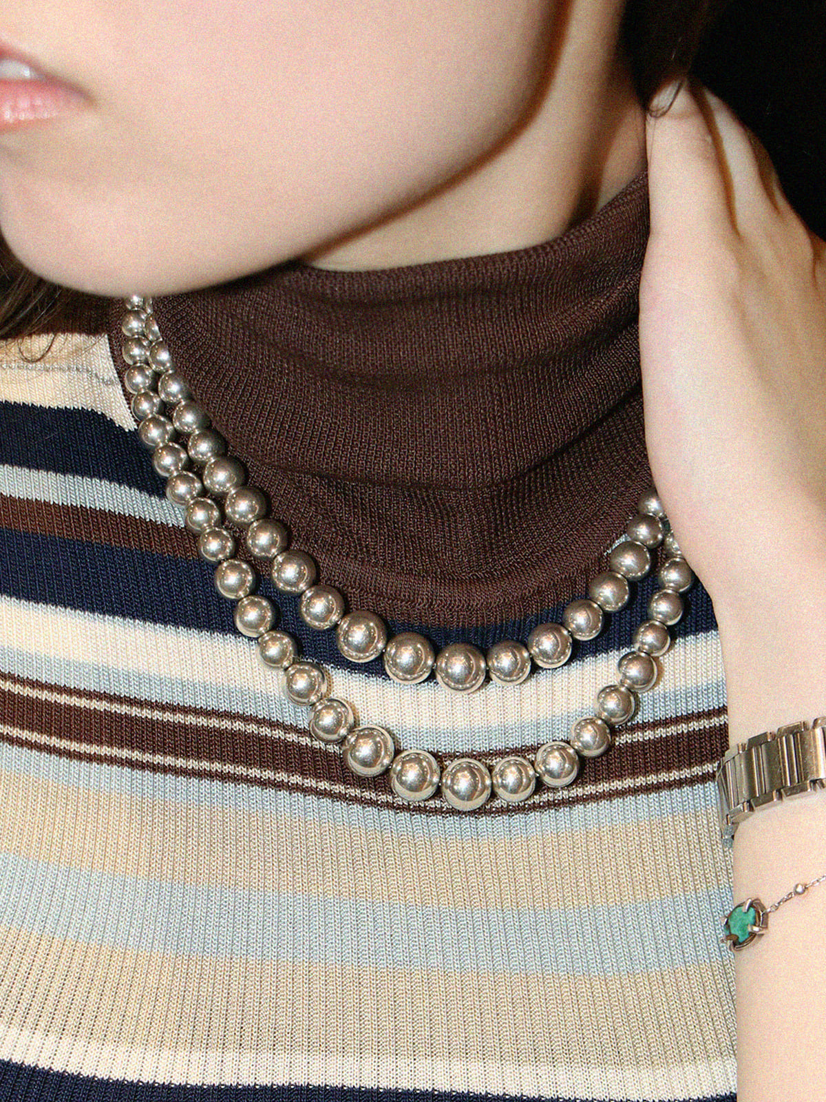 925 Double Hardware Ball Necklace Silver