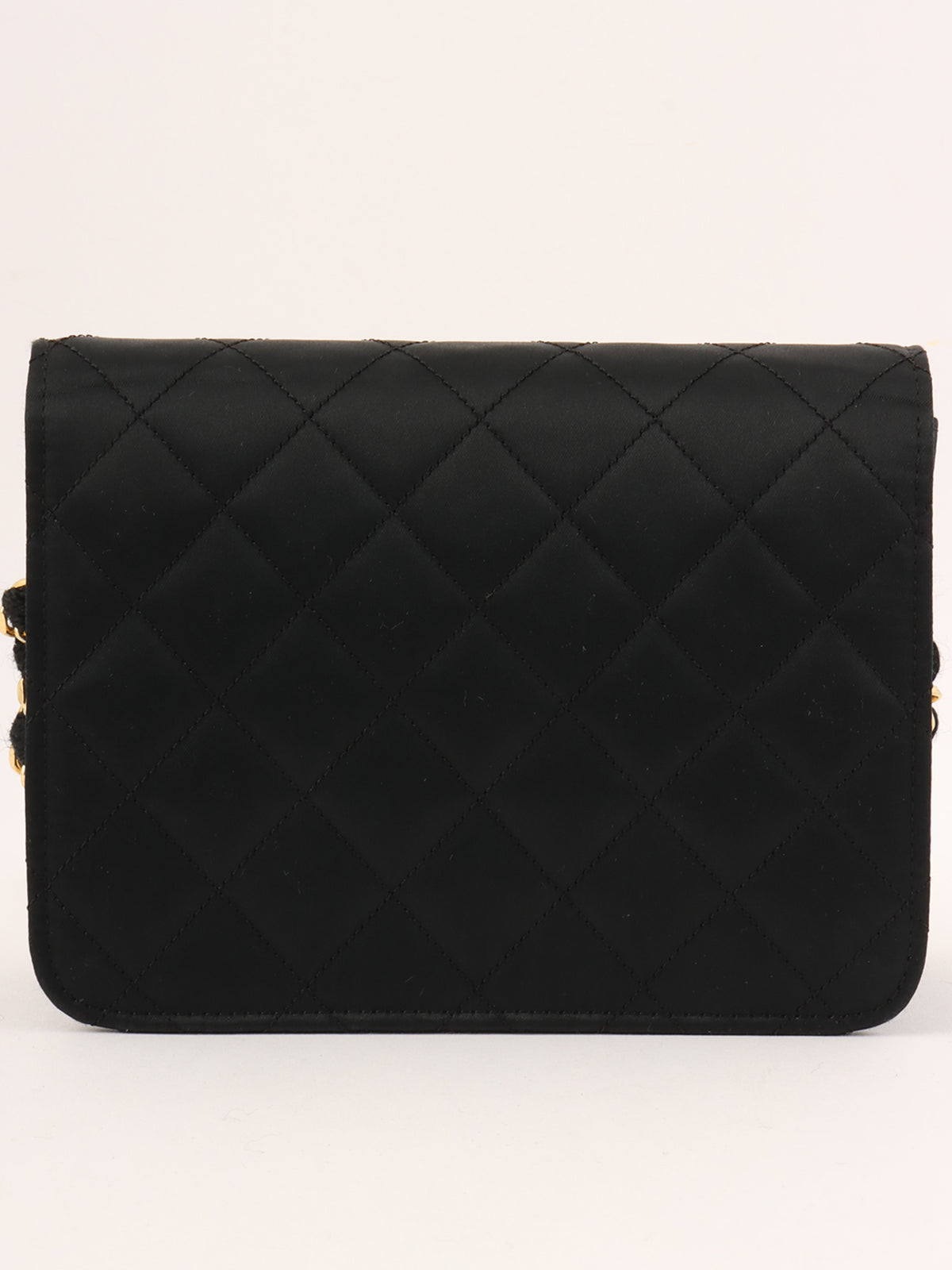 1985～1990年頃製 シルクサテンCCマークプレートチェーンバッグ ブラック