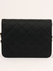 1985～1990年頃製 シルクサテンCCマークプレートチェーンバッグ ブラック