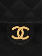 1985～1990年頃製 シルクサテンCCマークプレートチェーンバッグ ブラック