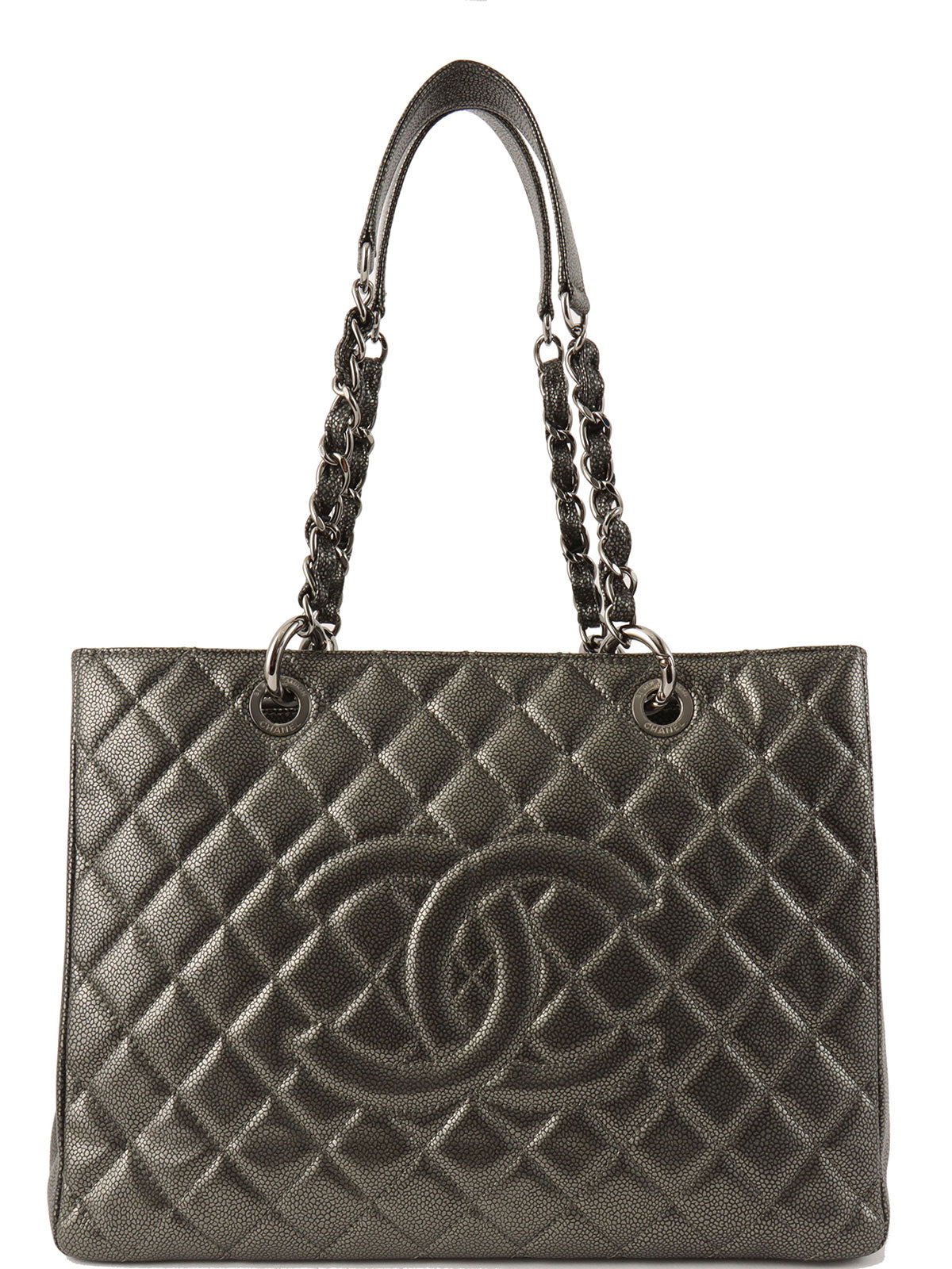 2011 Caviar Skin CC Mark Stitch Chain Tote Bag in Metallic Gray