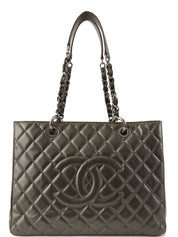 2011 Caviar Skin CC Mark Stitch Chain Tote Bag in Metallic Gray