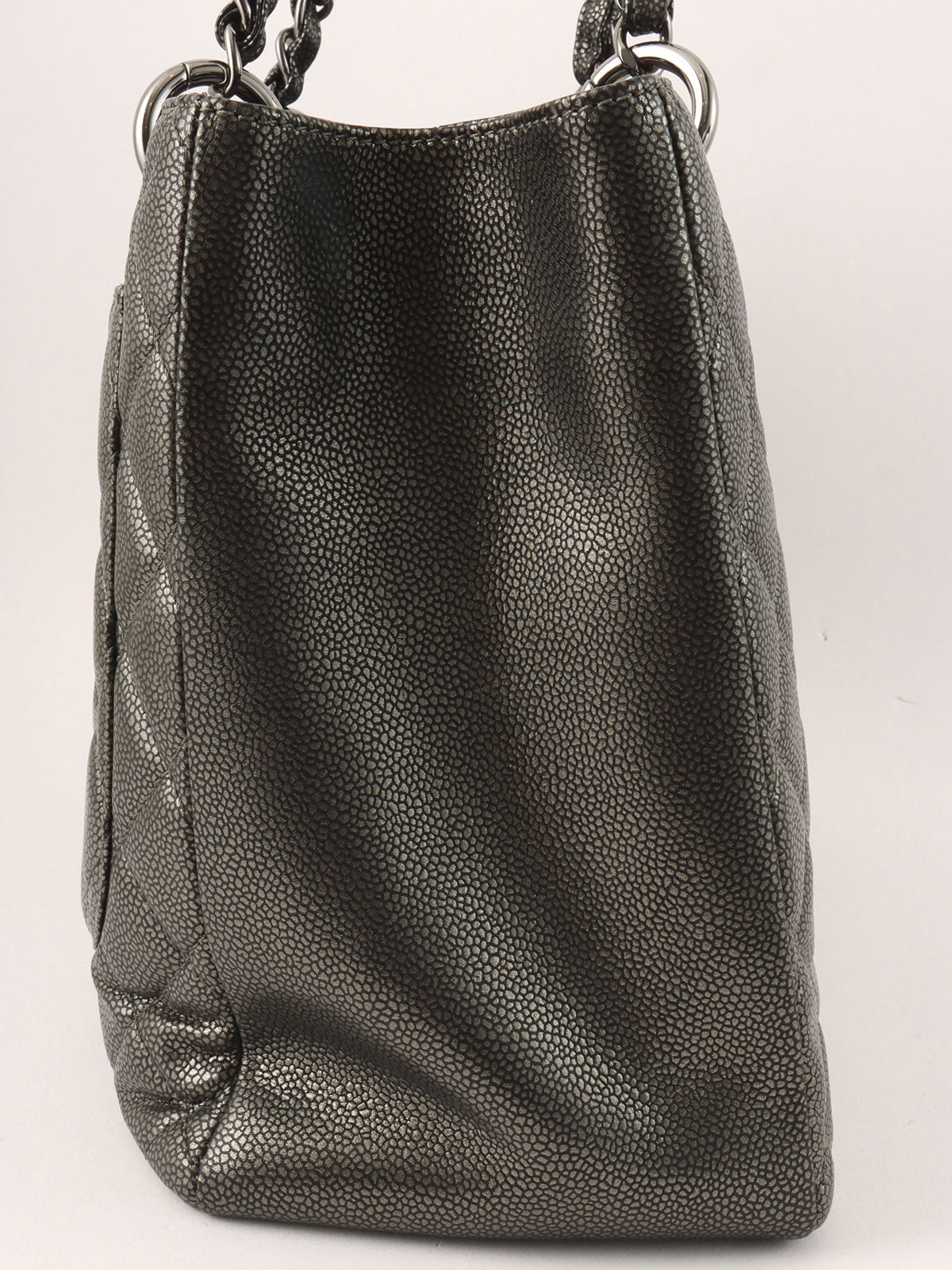 2011 Caviar Skin CC Mark Stitch Chain Tote Bag in Metallic Gray
