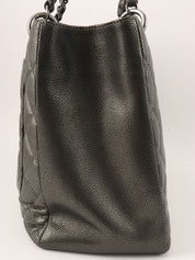 2011 Caviar Skin CC Mark Stitch Chain Tote Bag in Metallic Gray