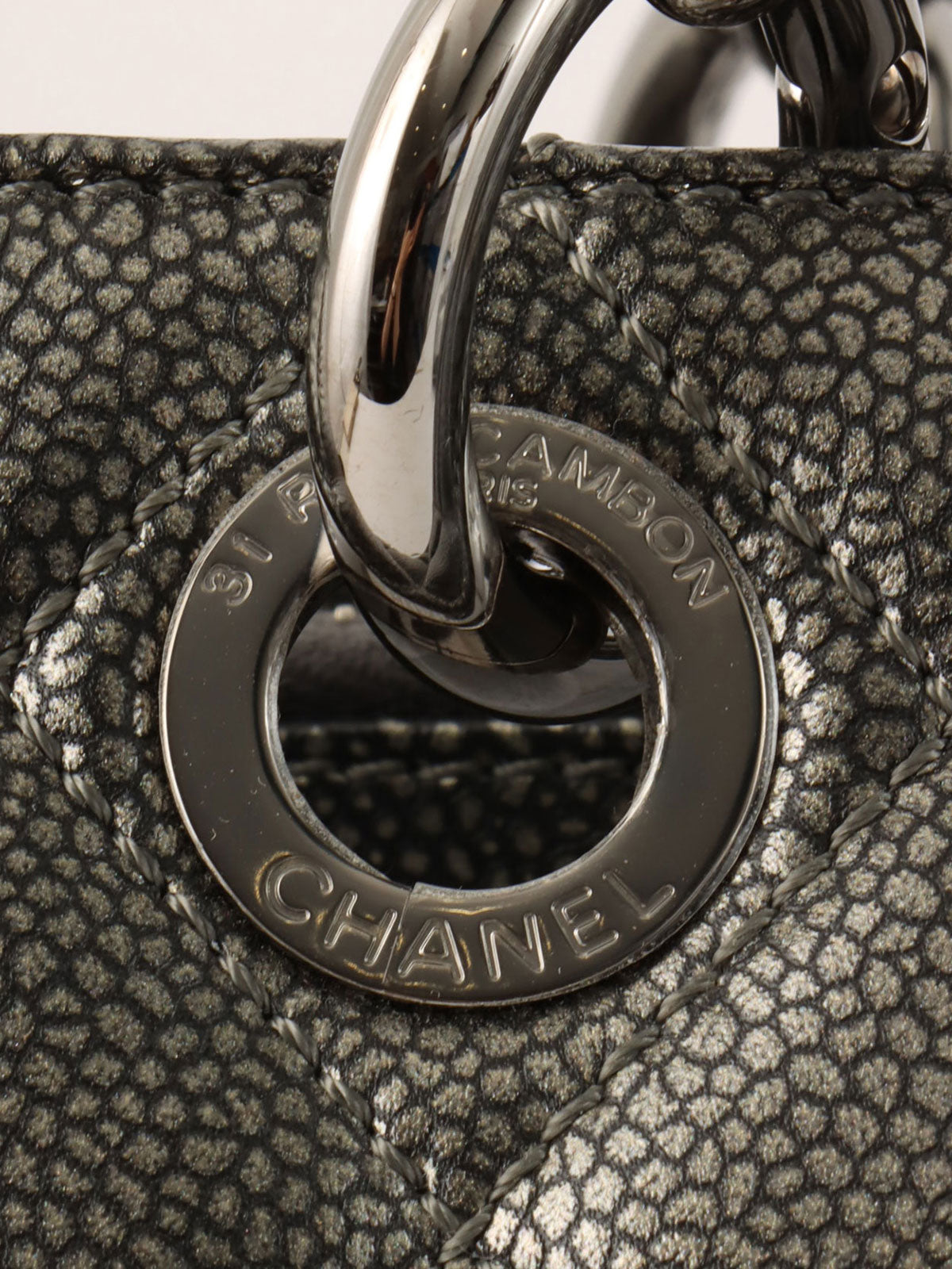 2011 Caviar Skin CC Mark Stitch Chain Tote Bag in Metallic Gray