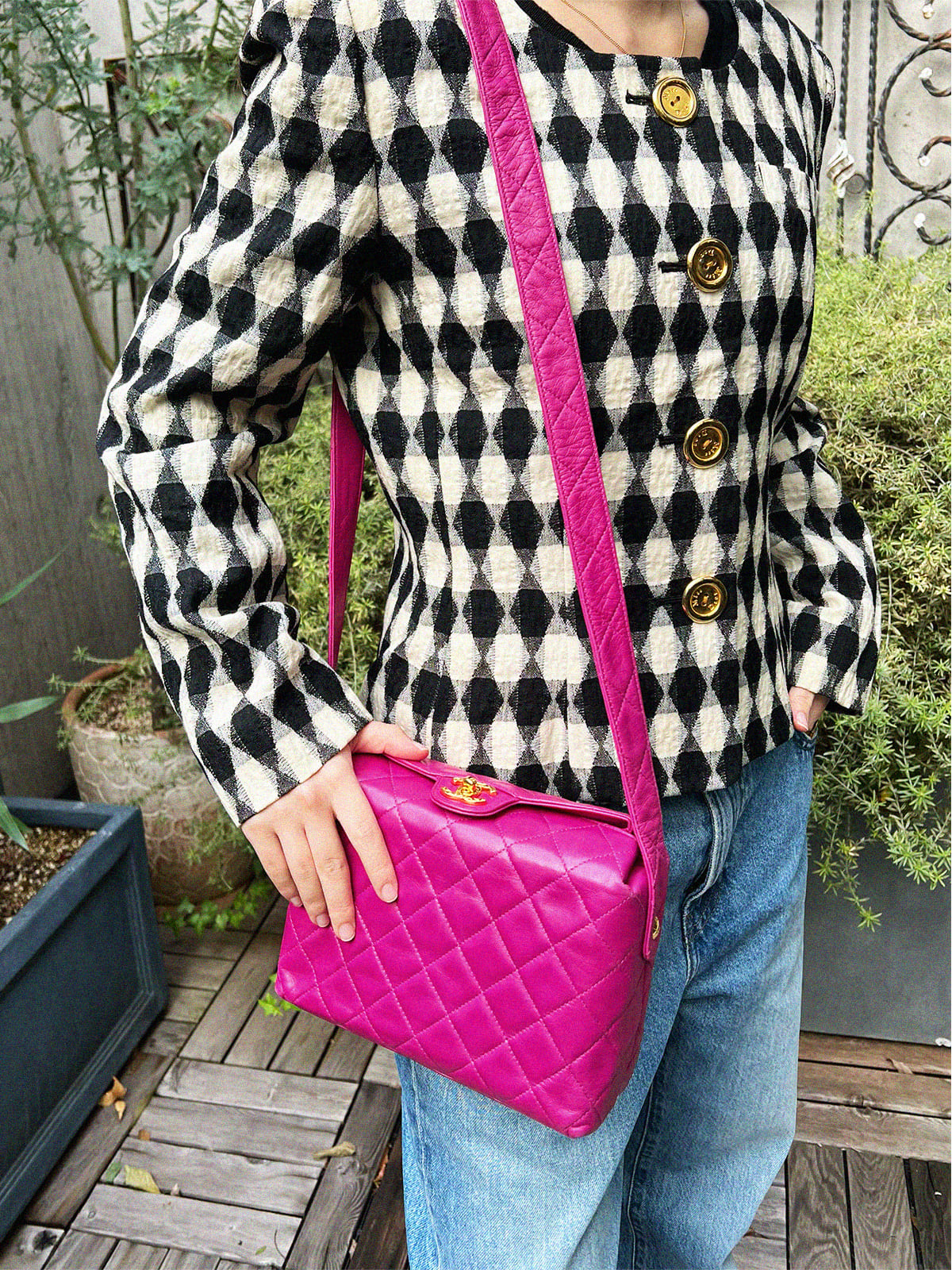 1992 Matelasse Stitch CC Turnlock Shoulder Bag in Fuchsia Pink