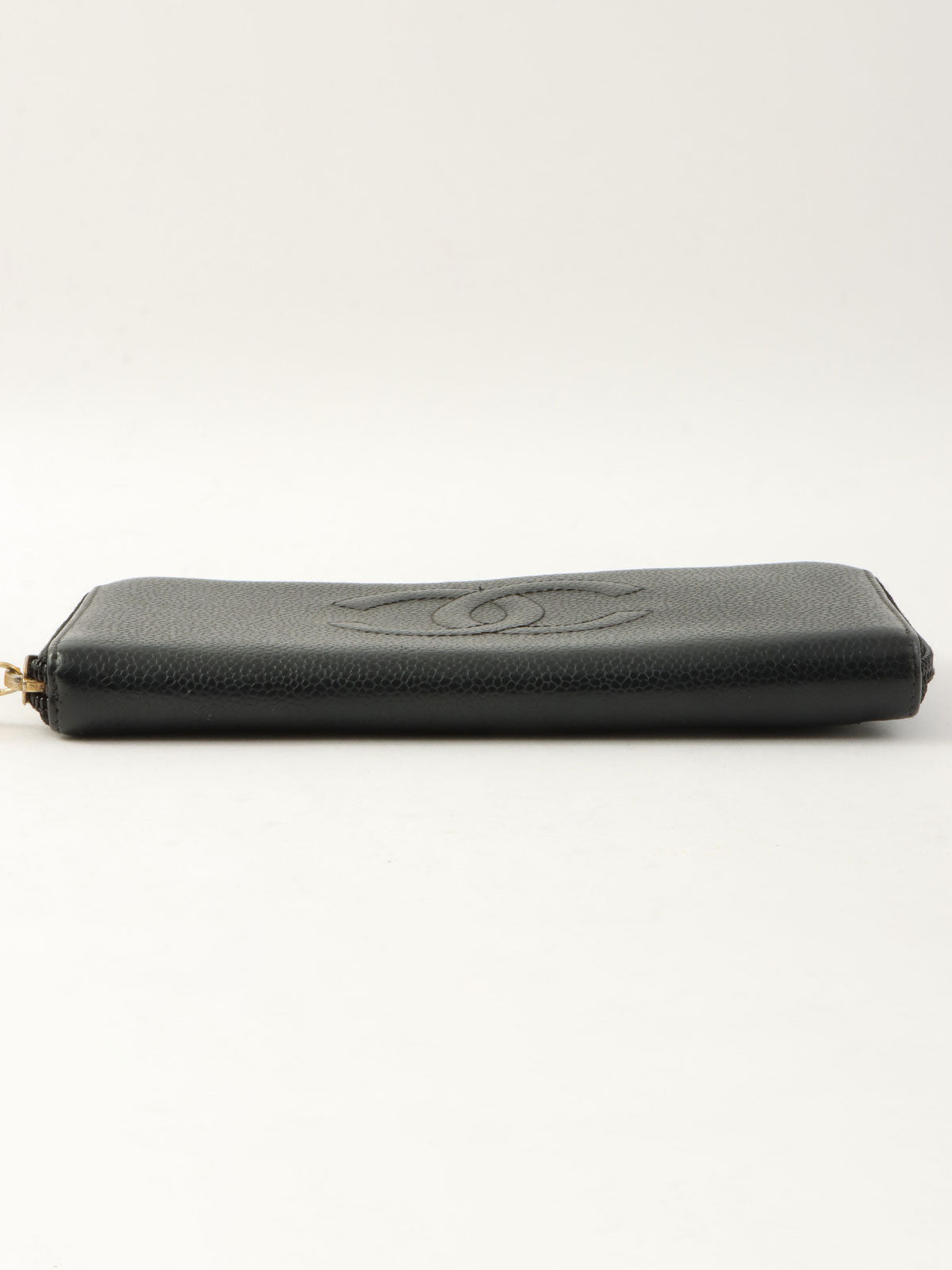 2004 Caviar Skin CC Mark Stitch Long Wallet in Black