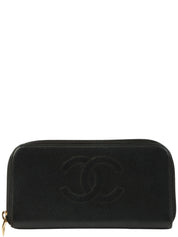 2004年頃製 キャビアスキンCCマークステッチロングウォレット ブラック